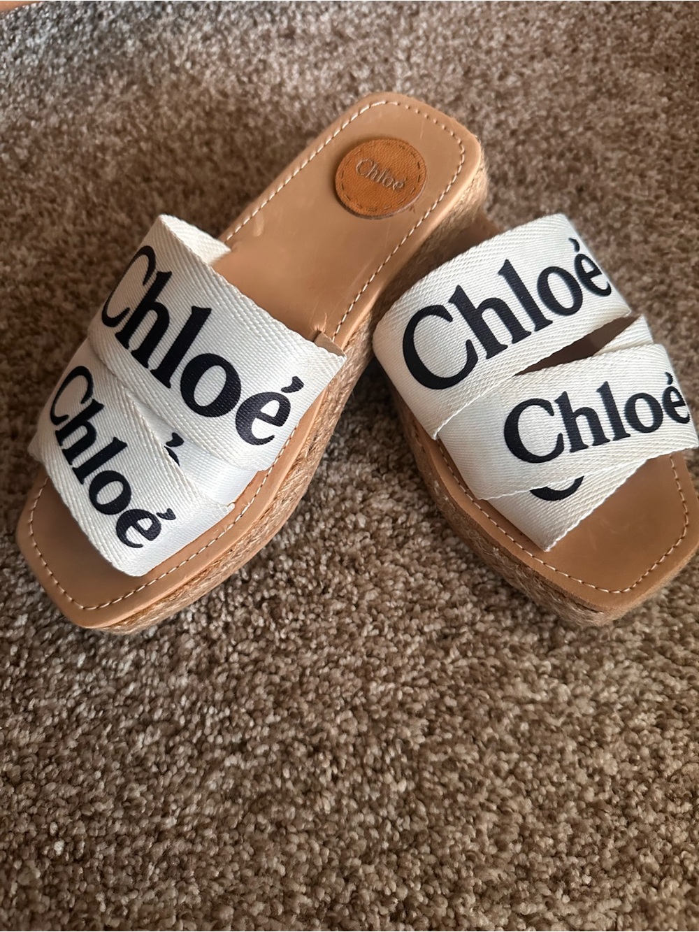 Designer Style Logo Woody Espadrille Slide Canvas Sandals Size 6.5/7